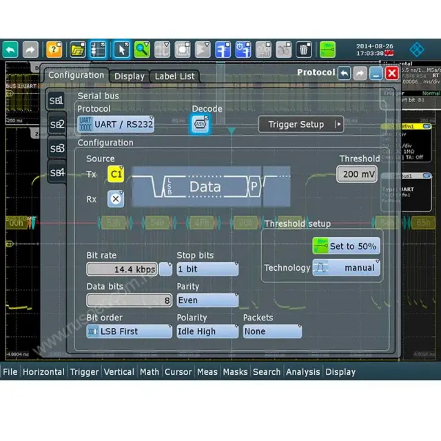 запуск и декодирование последовательных данных UART/RS-232/RS-422/RS-485 R&S RTE-K2