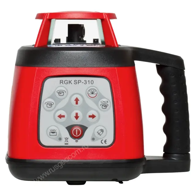 RGK SP-310 с калибровкой - ротационный нивелир (ротационный/красный луч/300м с приемником/±0,1 мм/АКБ)