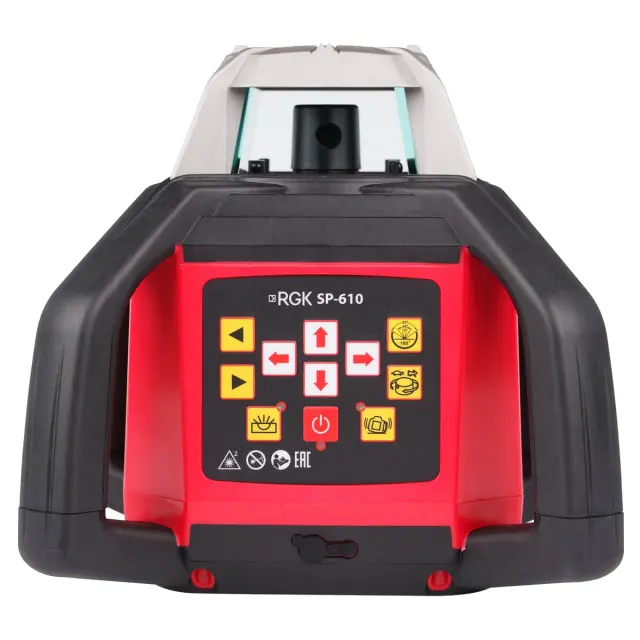 RGK SP-610 с калибровкой - ротационный нивелир (ротационный/красный луч/800м с приемником/±0,1 мм/АКБ)
