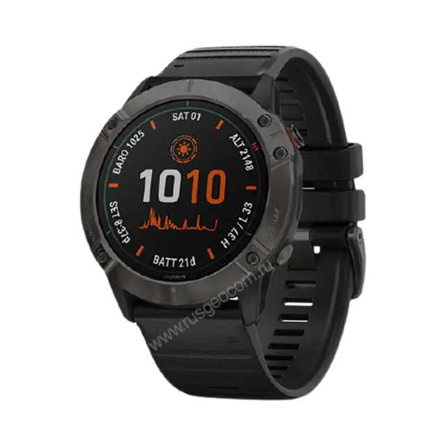 Часы Garmin Fenix 6X Pro Solar титановый серый DLC с черным ремешком 