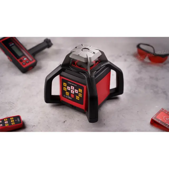 RGK SP-610 с калибровкой - ротационный нивелир (ротационный/красный луч/800м с приемником/±0,1 мм/АКБ)