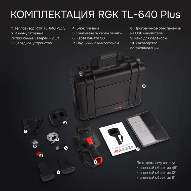 RGK TL-640 Plus в комплекте с телеобъективом 12° - тепловизор с поверкой