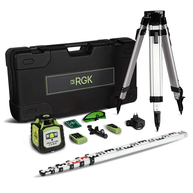 RGK SP-100G COMBO - комплект ротационного нивелира с раздвижным штативом