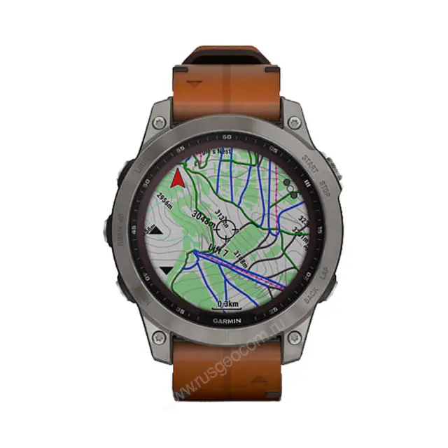 умные Часы Garmin Fenix 7 Sapphire Solar титановый серый с коричневым кожаным ремешком