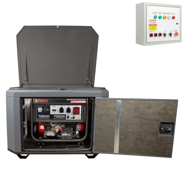 A-iPower A7500TEA в тихом зимнем кожухе 1200 RAL 7024 + блок автозапуска A-iPower 230В/400В 100А 8 ПИН