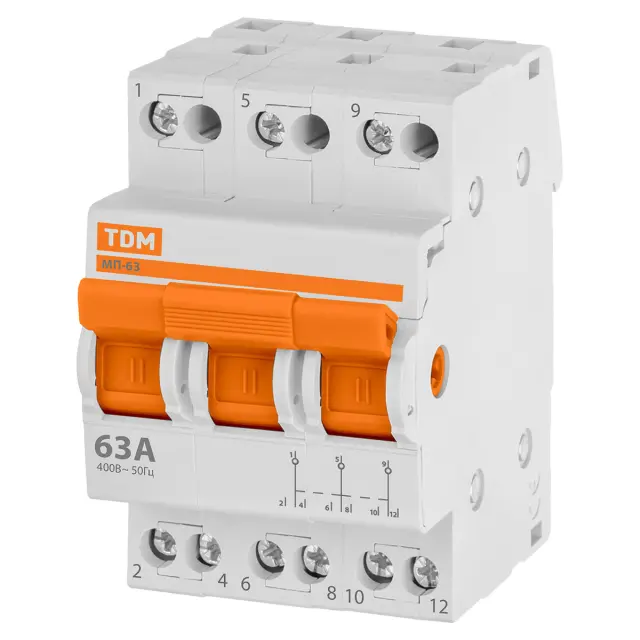Модульный переключатель трехпозиционный TDM МП-63 3P 63А для трехфазной сети