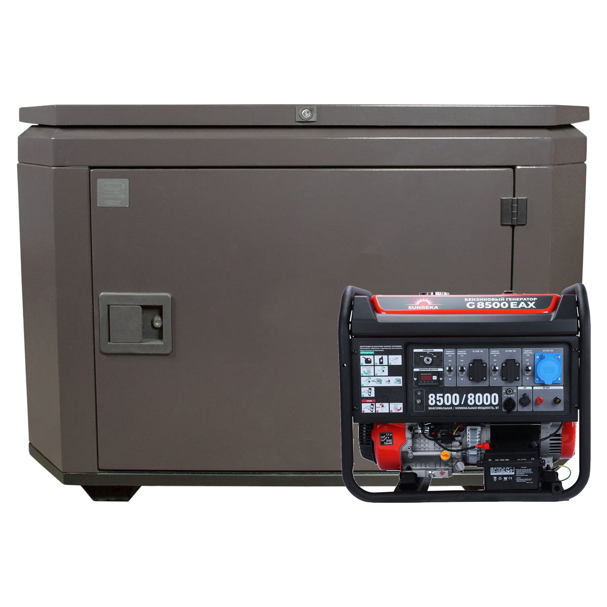 SUNREKA G8500EAX в супертихом зимнем кожухе 1400SS RAL 8019 - бензиновый генератор