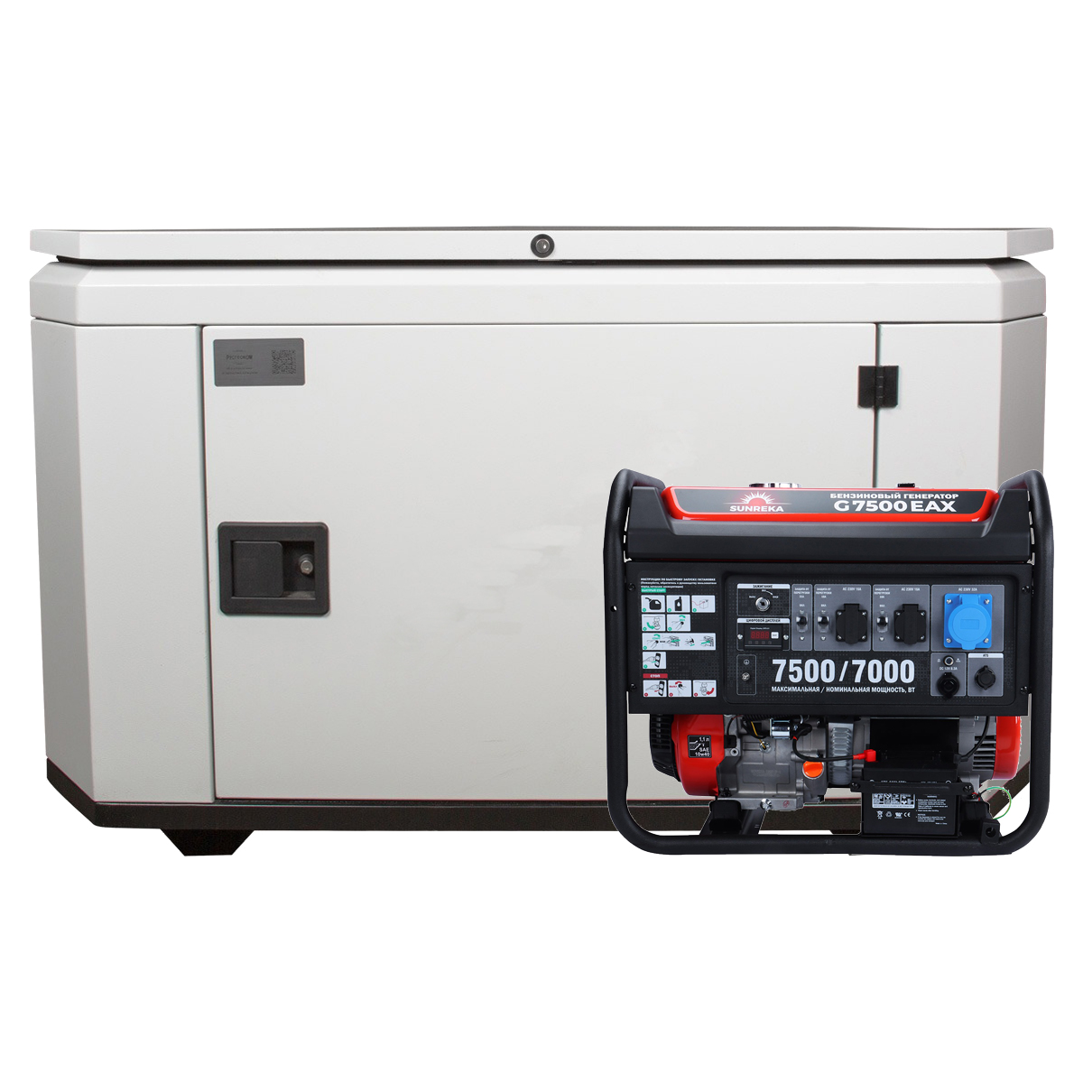 SUNREKA G7500EAX в тихом зимнем кожухе 1200 RAL 7035 - бензиновый генератор