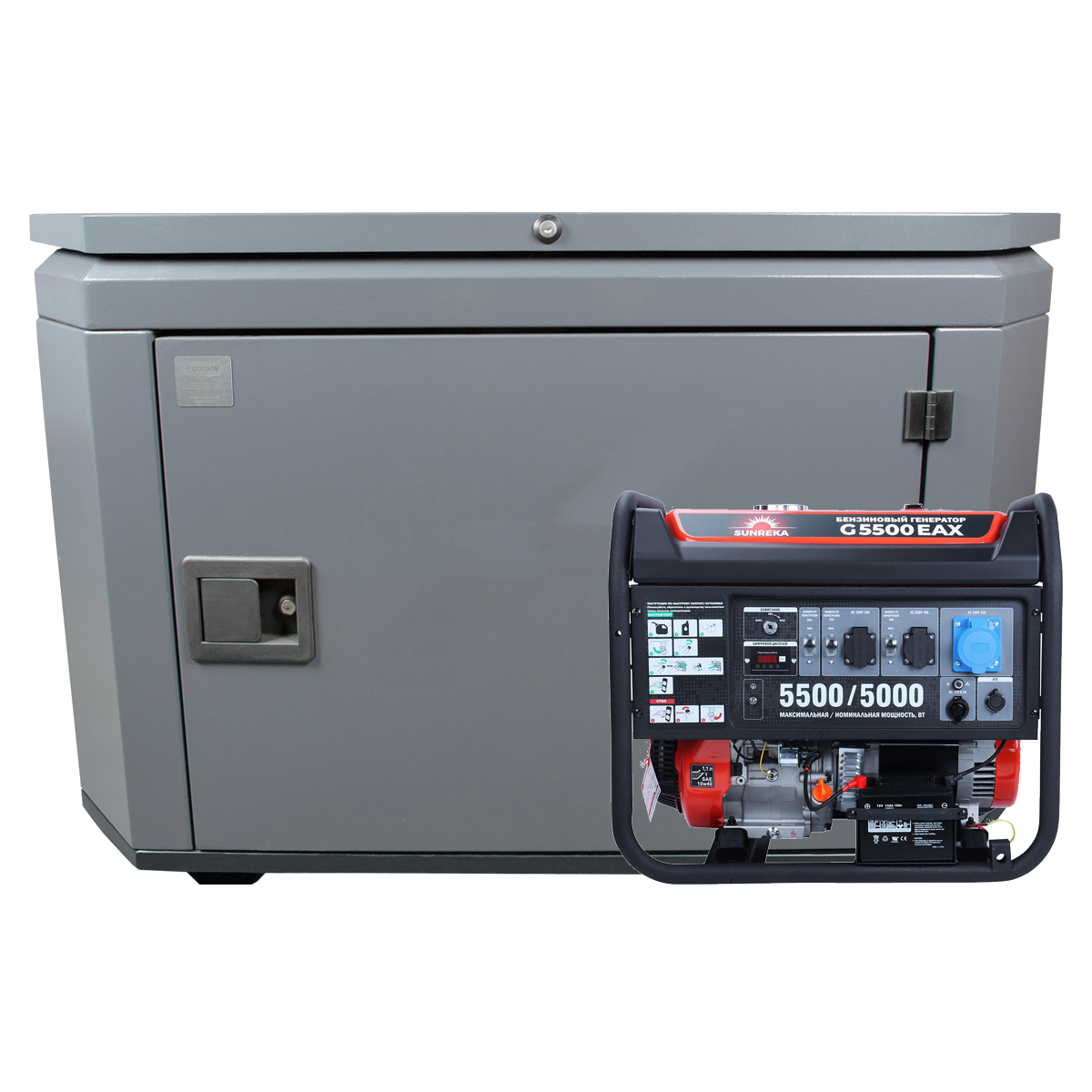 SUNREKA G5500EAX в супертихом зимнем кожухе 1400SS RAL 7024 - бензиновый генератор