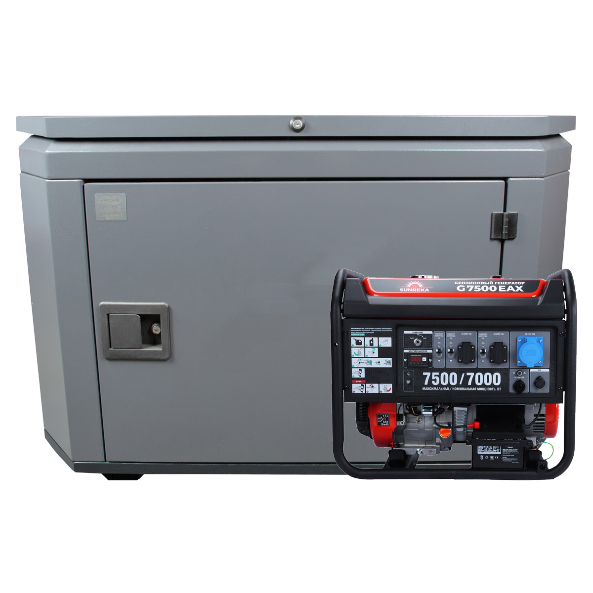 SUNREKA G7500EAX в супертихом зимнем кожухе 1400SS RAL 7024 - бензиновый генератор
