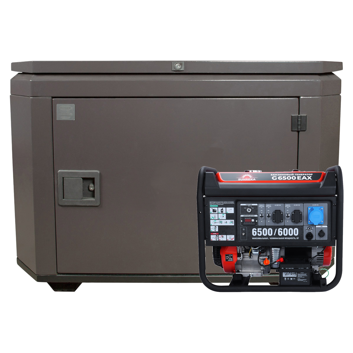 SUNREKA G6500EAX в супертихом зимнем кожухе 1400SS RAL 8019 - бензиновый генератор