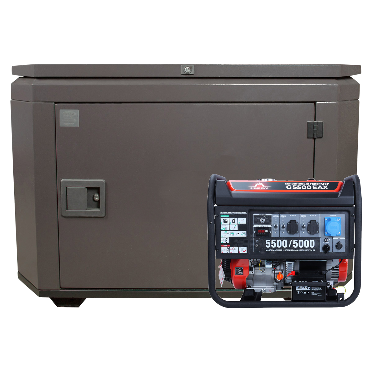 SUNREKA G5500EAX в супертихом зимнем кожухе 1400SS RAL 8019 - бензиновый генератор