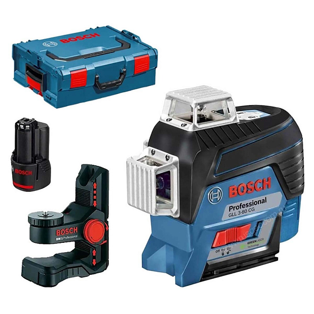 Bosch GLL 3-80 CG с калибровкой + BM 1 + GBA 12V + L-Boxx - лазерный нивелир 3d с зеленым лучом